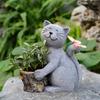 Yard Cat Statue Outdoor Solar Cat Statue with Led Butterfly Waterproof Planter Pot Resin Kitten Figurine Decorative for Porch