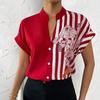 Summer Blouse Casual Women Clothing Buttons Contrast Color Lady Shirt Stylish Commute