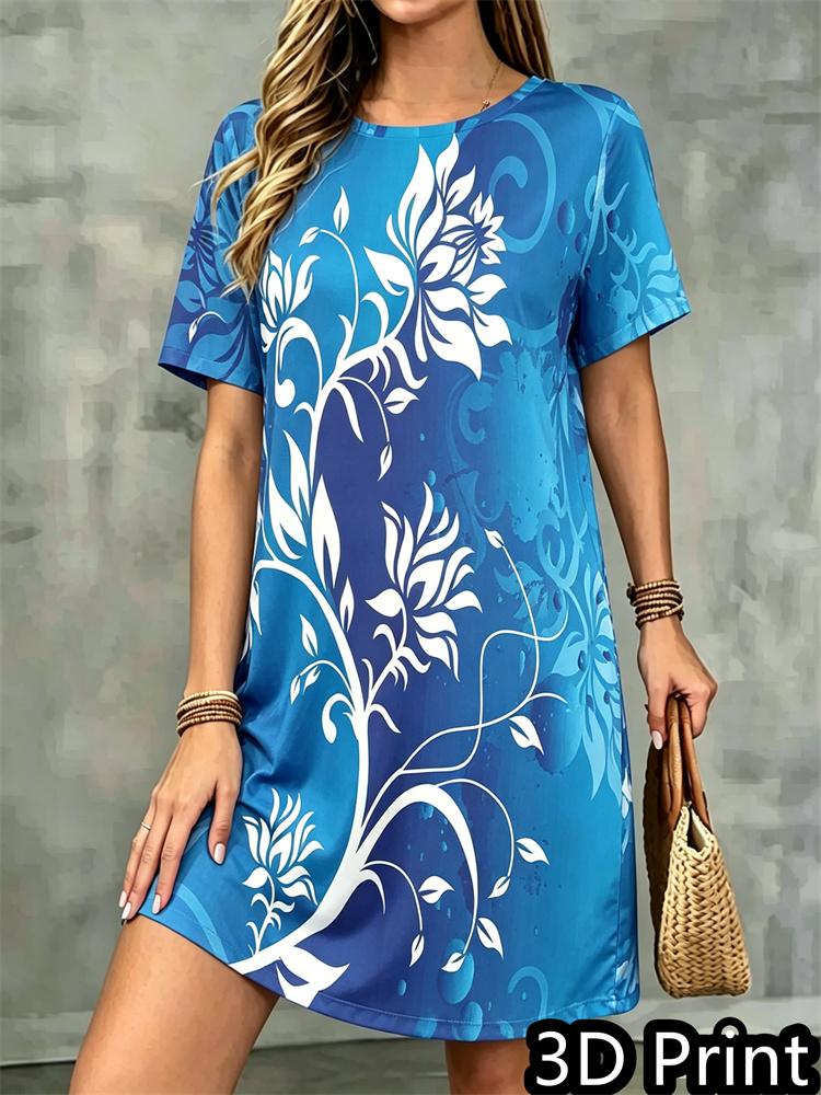 Fashion 3D Print Summer Dress Loose Casual Short Sleeve O-Neck Mini Dress Halloween Party