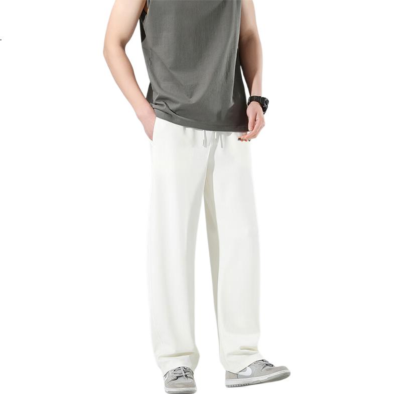 MMOPTOP Banana Curved Knife Pants for Men, Spring And Summer Loose Straight Wide-Leg Sports Casual Trousers, ST04 White M