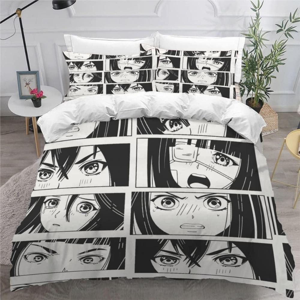 Мультяшный комплект постельного белья с аниме-девушкой, 3 предмета, 3D-принт, аниме-пододеяльник на молнии, подростковое микрофибровое постельное белье с 2 наволочками