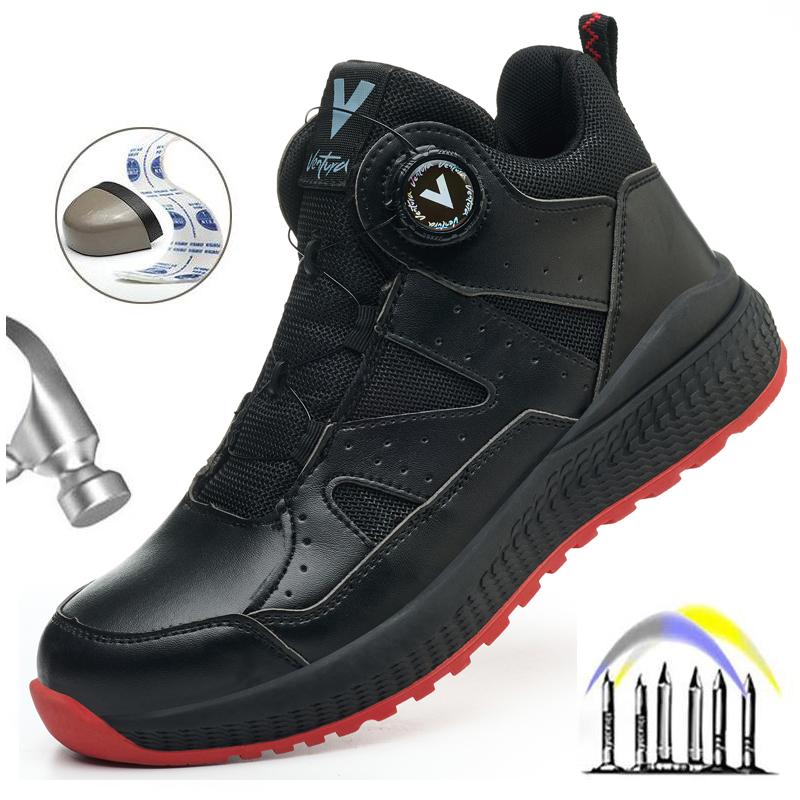 Мужские защитные ботинки с поворотной кнопкой, рабочая обувь, проколостойкие ботинки со стальным подноском, нескользящая защитная обувь, высокие ботинки безопасности