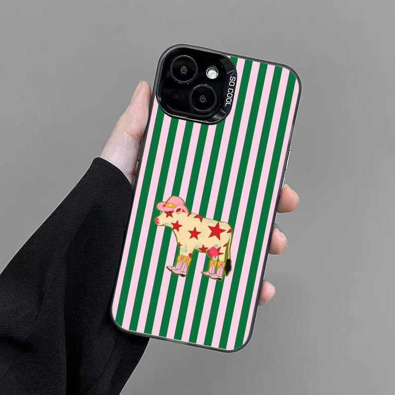 Cute Green And White Plaid Animal Phone Case For Samsung Galaxy S26 S25 Ultra S24 S23 FE S22 S21 Plus A56 A55 Hard Matte Cover