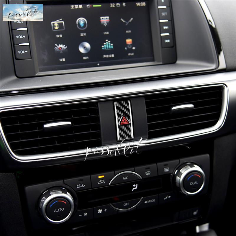 Накладка на центральный пульт управления из настоящего углеродного волокна, кнопка предупреждения о безопасности, подходит для mazda CX-5 CX5 2017 2018