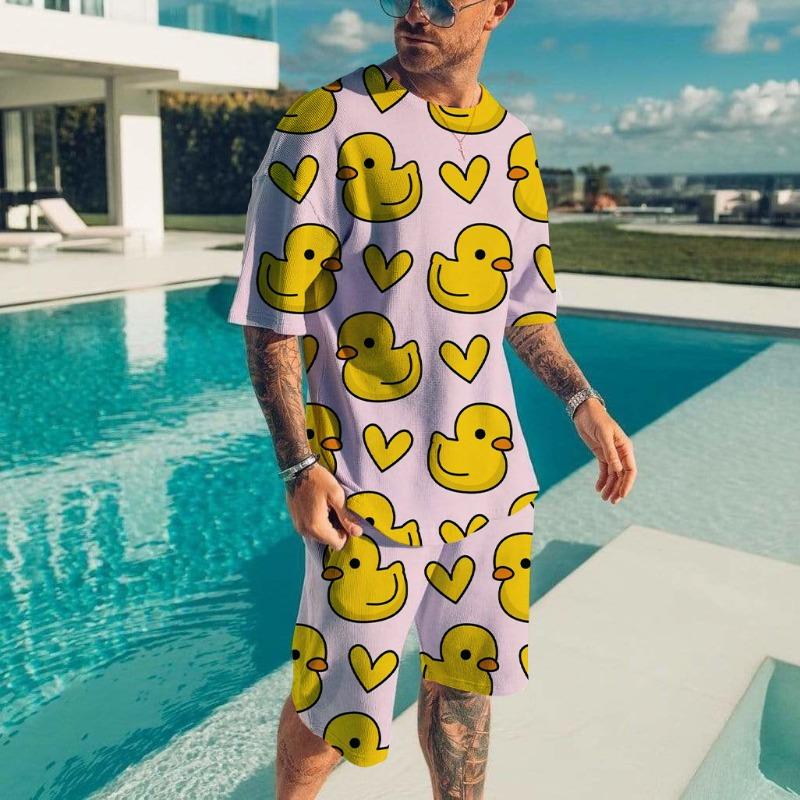 Summer men's casual round neck breathable T-shirt shorts set coo