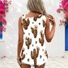 Women Plus Size Sleeveless White Tank Top Leopard Crown Print Cutout Neck