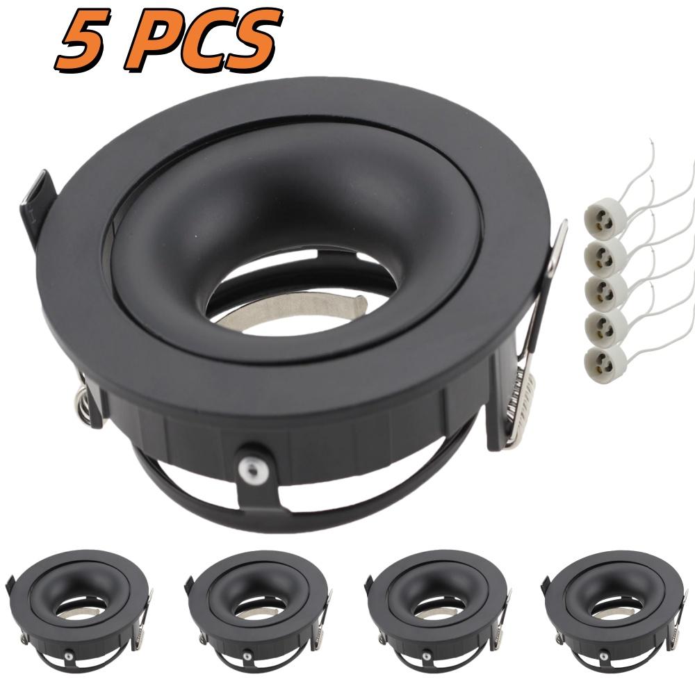 5pcs LED Spotlight Frame with GU10 Base Recessed Round Downlight Adjustable Angle Lamp for Kitchen Living Room Bedroom Lighting