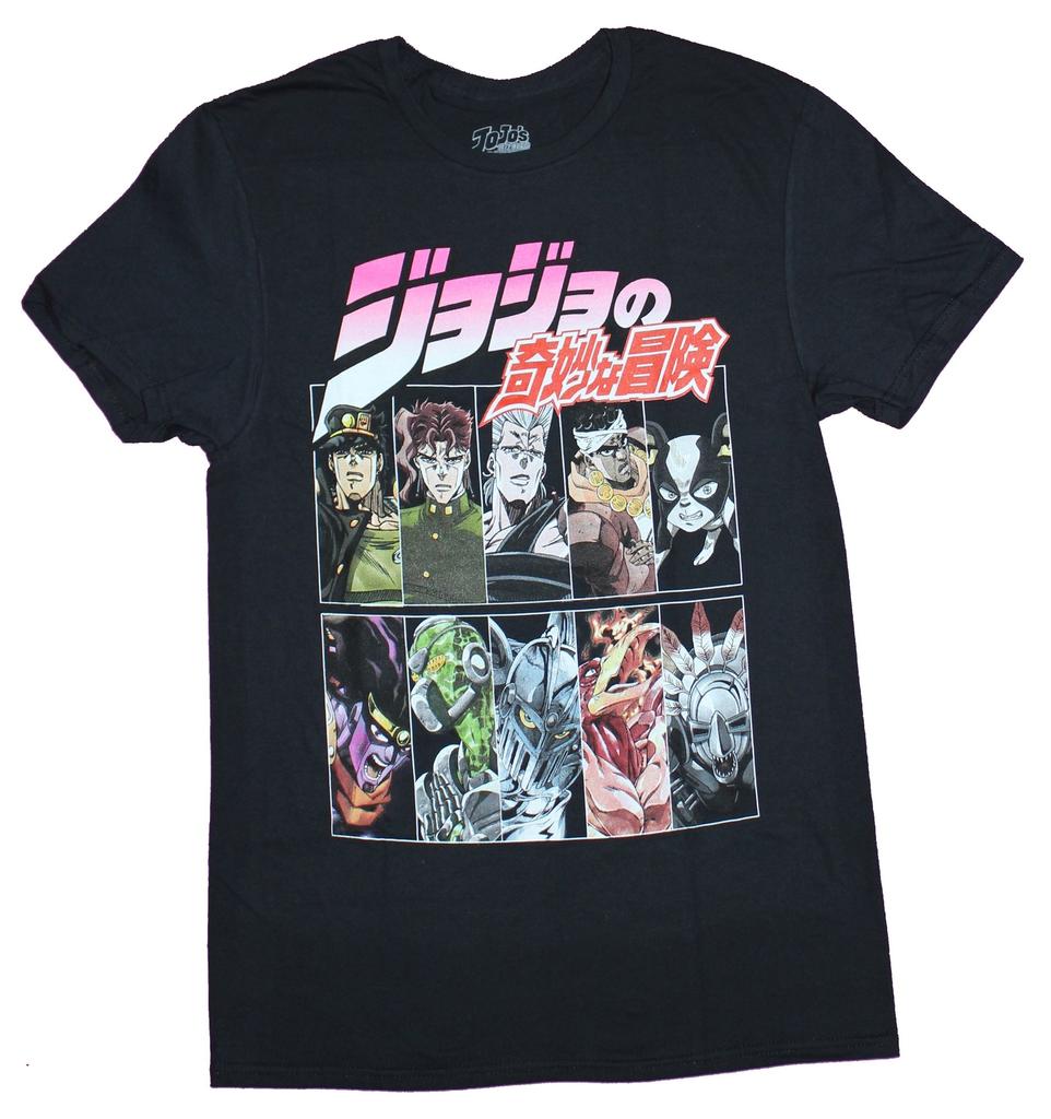 Jojo's Bizare Adventure Adult New T-Shirt - Full Squad Character Boxes Pic