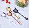 2Pcs/ Set High-quality Stainless Steel Fruit Salad Spoon and Fork  Thick Golden Western-style Tableware
