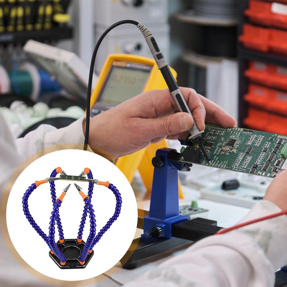 Паяльный держатель 6 гибких кронштейнов Алюминиевый сплав Рабочий стол для сварки и ремонта Вращающиеся зажимы Держатель для печатных плат Съемный для печатной платы