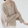 Large French Lazy Style Mohair Sweater for Women Spring Gentle Temperament V-neck Hollow Knit Sweater Top