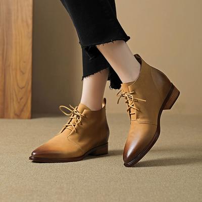 Модные НОВЫЕ Осенне-зимние женские ботинки Остроносые Ботинки на толстом каблуке Обувь из натуральной кожи для женщин Ботильоны на шнуровке Ботинки ручной работы