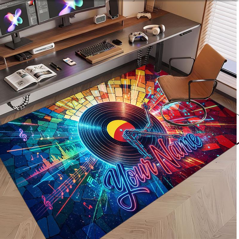 Music General Theme Soft Crystal Velvet Rug Custom Name & Text Print Non Slip Floor Rug for Bedroom Living Room