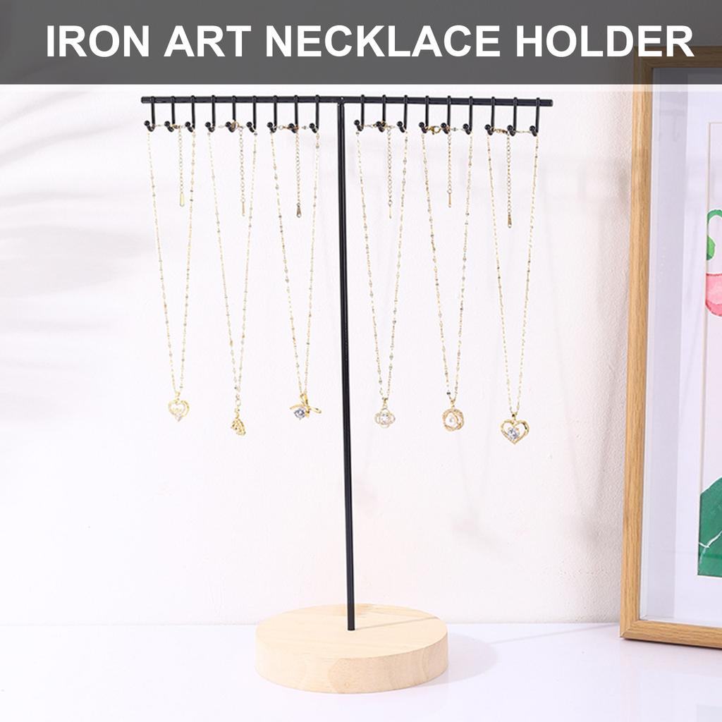 Elegant Iron Necklace Display Holder Effective Iron Necklace Holder with Wood Base Sturdy Jewelry Display Stand Rack