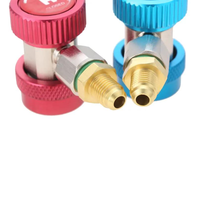 1 Set (2Pcs) Car AC R134A Adjustable Quick Coupler Connector Kits,High 16mm Low 13mm Brass Adapter Valve M14 and 1/4" SAE Thread