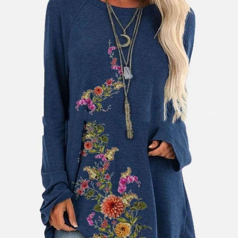 Топ с круглым вырезом и длинными рукавами для женщин среднего и пожилого возраста, модная повседневная, удобная, домашняя, уличная одежда высокого качества