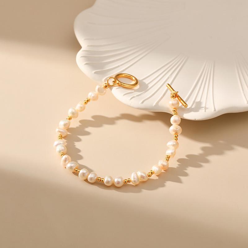 Bohemian Irregular Natural Freshwater Pearls Bracelet for Women Girls Boho Stainless Steel Rust Proof Bangle Party Jewelry Gifts