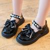 Princess Wedding Leather Shoes Kids Bowknot Flats Pearls Children Girl Dance Glitter Sweet Shoes Fashion Girls Party Dance Shoes