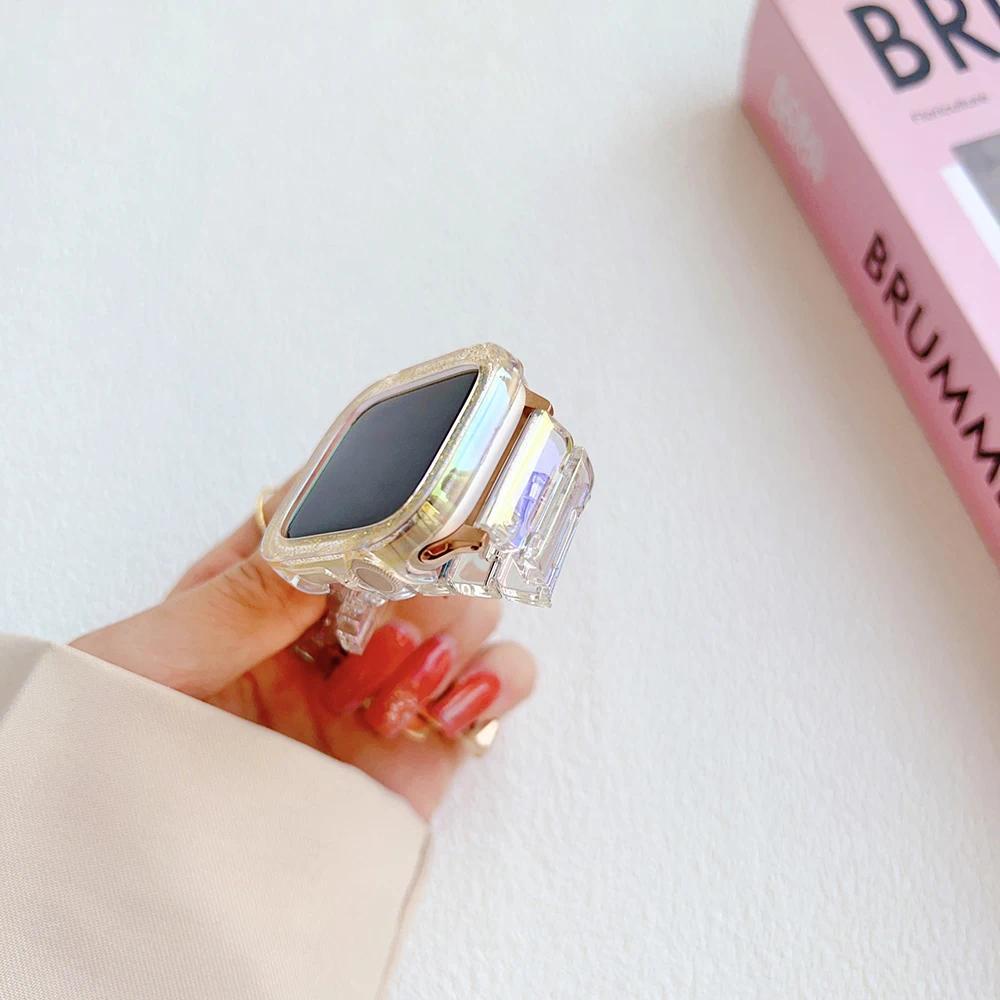 Прозрачный чехол LGlitter для Apple Watch Series 8 7 5 6 SE Ultra Блестящий бампер Защитная крышка для IWatch 41мм 45 49мм 44мм 40мм 42 38мм