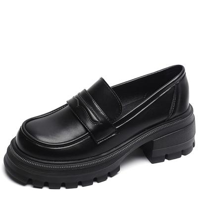 Мода 2024 Весна Новые женские кожаные туфли в британском стиле Черные ремешки на высоком каблуке Женские повседневные лоферы для работы и вечеринок41-43