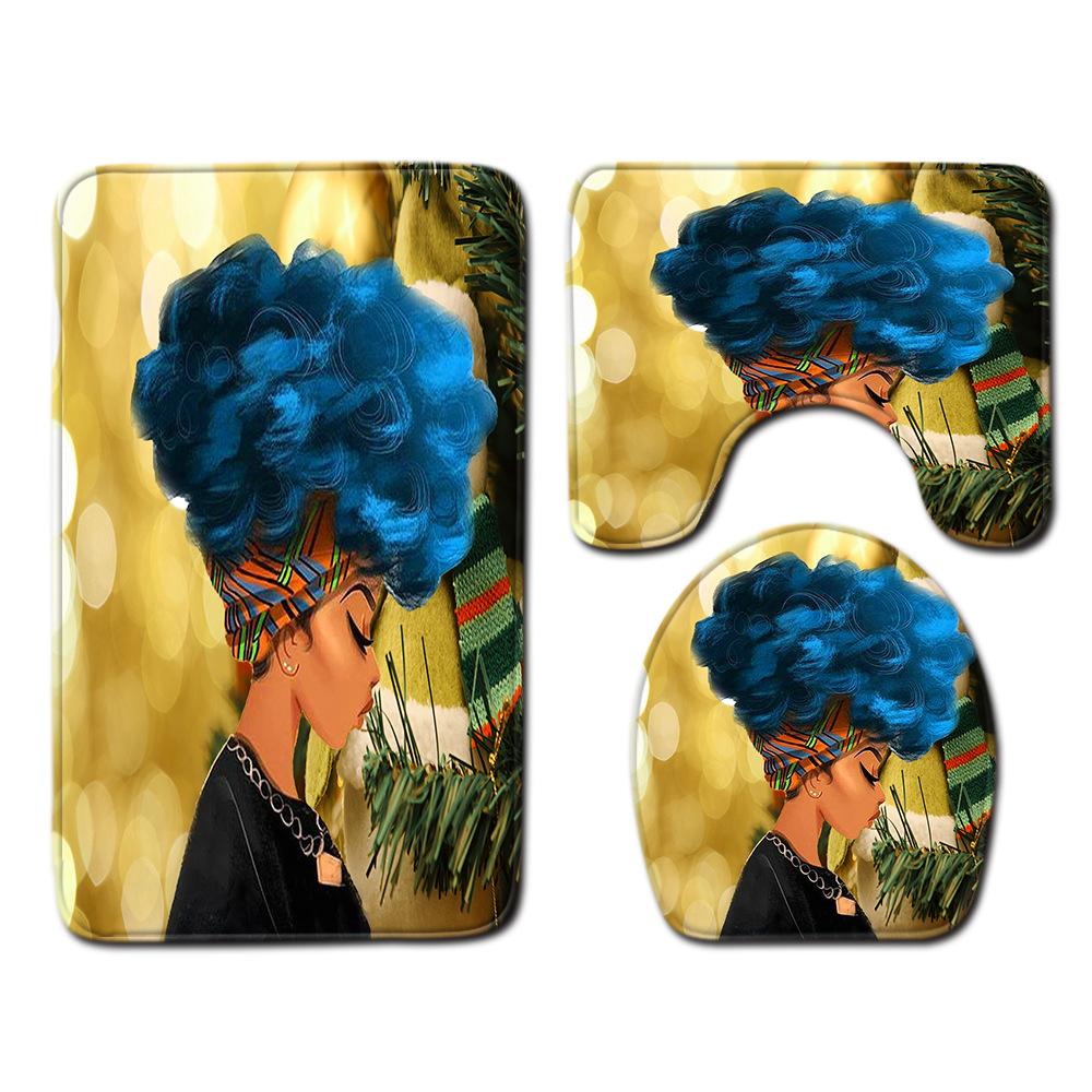 African Women'S Bathroom Floor Mat Three-Piece Bathroom Carpet Toilet Mat Set Doormat Bathroom Non-Slip Mat