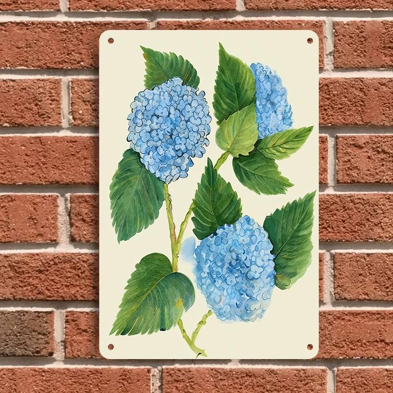 1 piece of hydrangea-patterned wrought iron wall decoration, blue flower and leaf design, suitable for living room, bedroom, gar