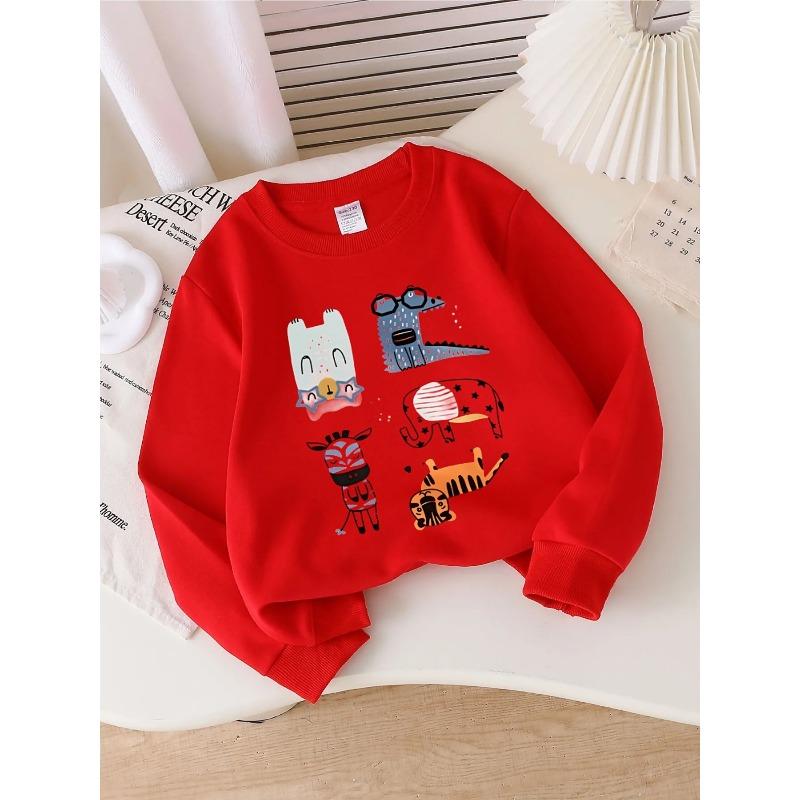 European sizes Crewneck Sweatshirt for Kids Featuring an Adorable Animal Design with Stars, Soft And Comfy Sportswear Is Perfect for Casual Outings