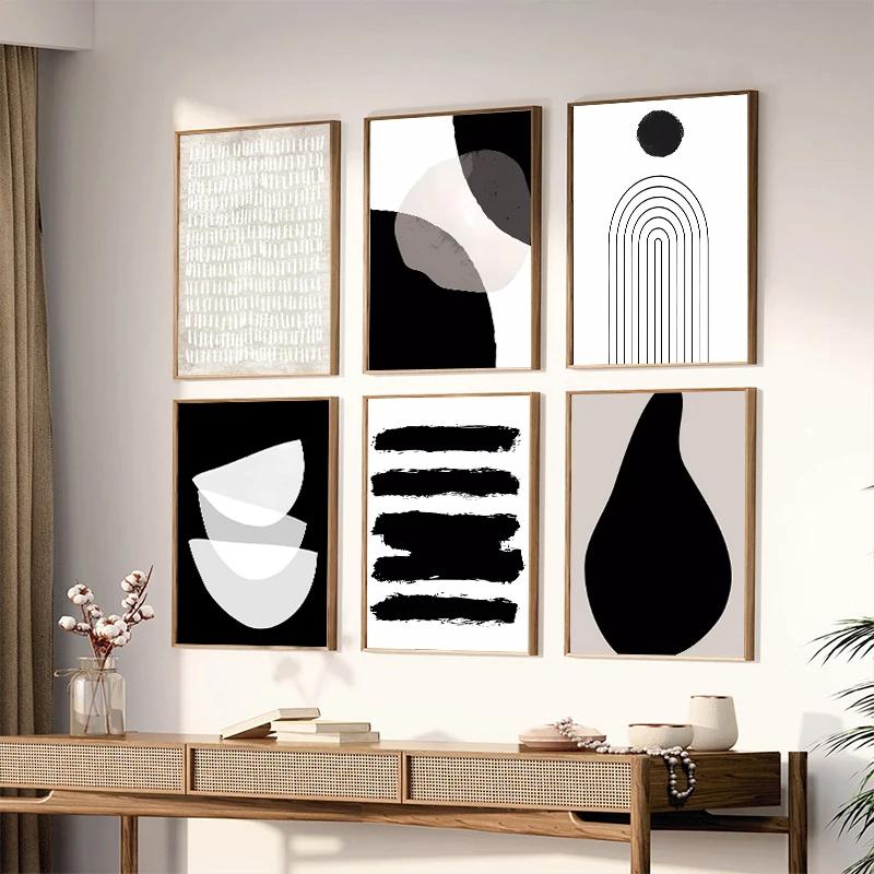 Modern Abstract Line Geometric Wall Art Canvas Painting Black White Minimalist Posters Nordic Room Print Pictures for Home Decor