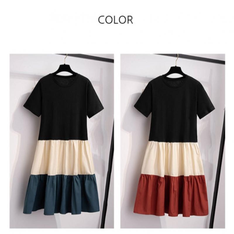 Shop Women Round Neck Vacation Style Color Block 3 Tier Midi Dress Won Wdr Wc5