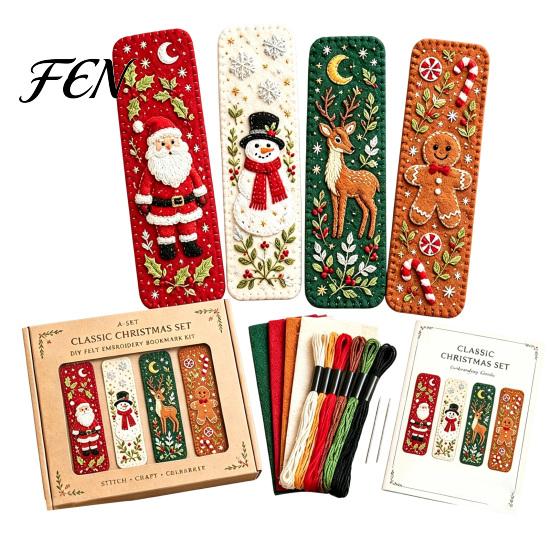 DIY Felt Craft Kits Embroidery Bookmark Kit, Christmas Woodland Animal Pet Stress Relief Needlepoint Activities Holiday Themed Sewing Kit for Adults,