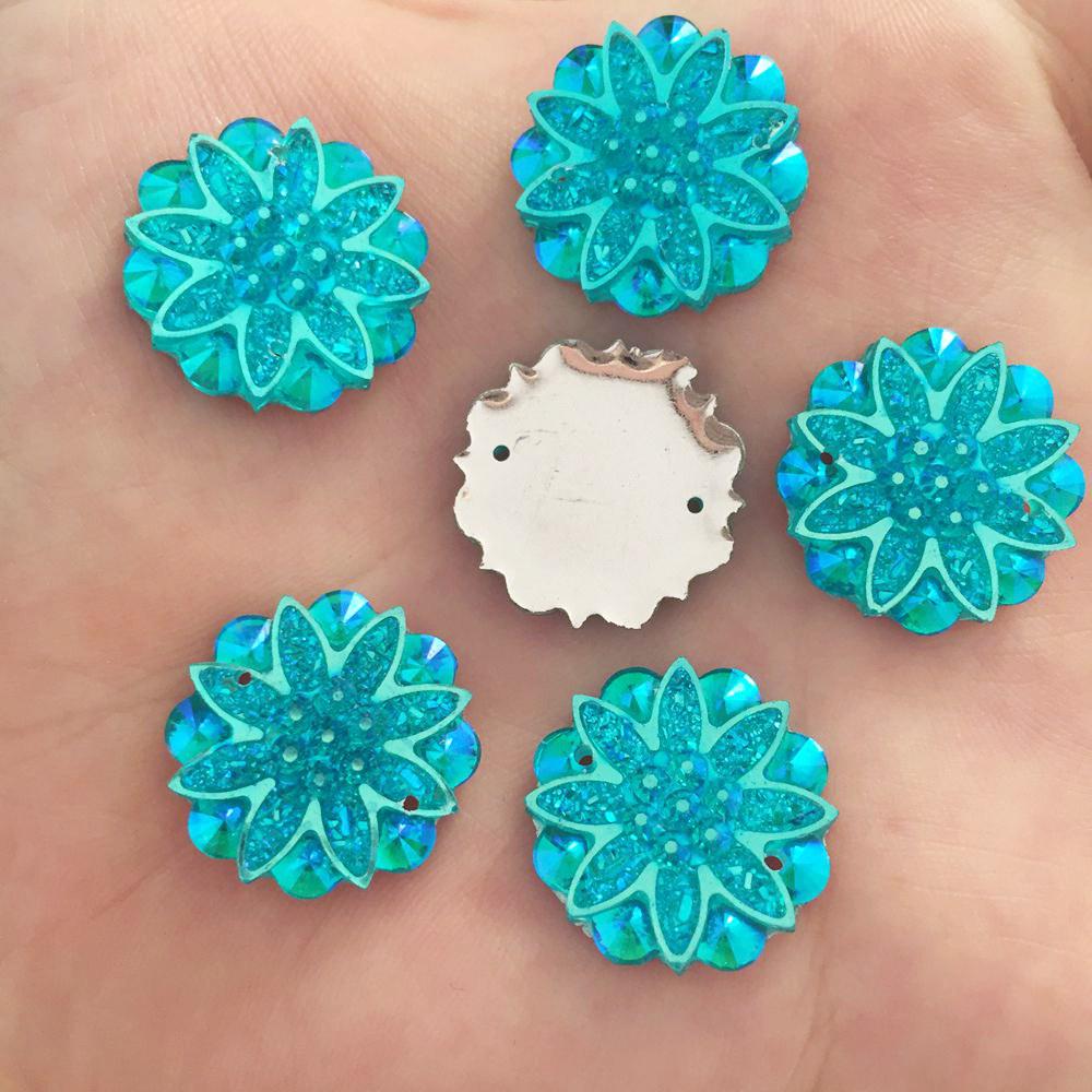 AB Смола Цветок Стразы Свадебное украшение с плоской задней частью 2 отверстия 20шт. 18мм