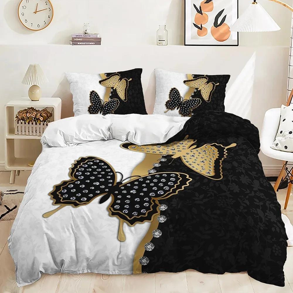 Purple Butterfly Rose Bedding Sets Fashion Duvet Cover Sets Twin Full Queen King Size Pillowcase for Boys Adult Gift Bed Linen