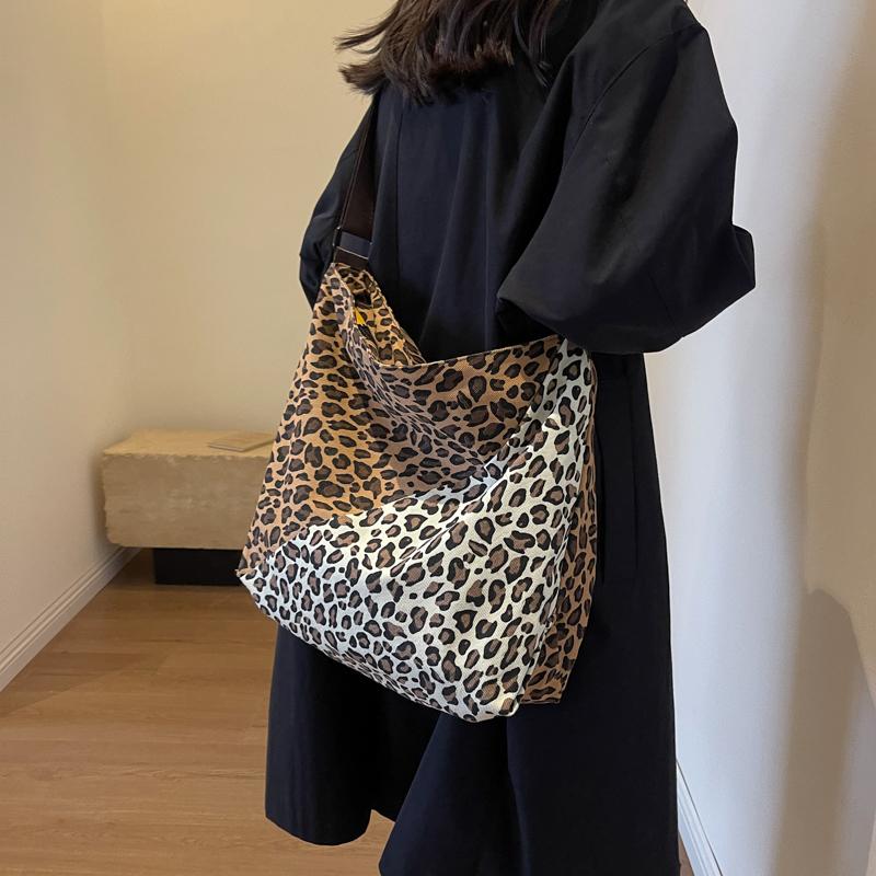 Холщовая сумка с леопардовым принтом Женская сумка Большая вместительная сумка через плечо Сумка-тоут