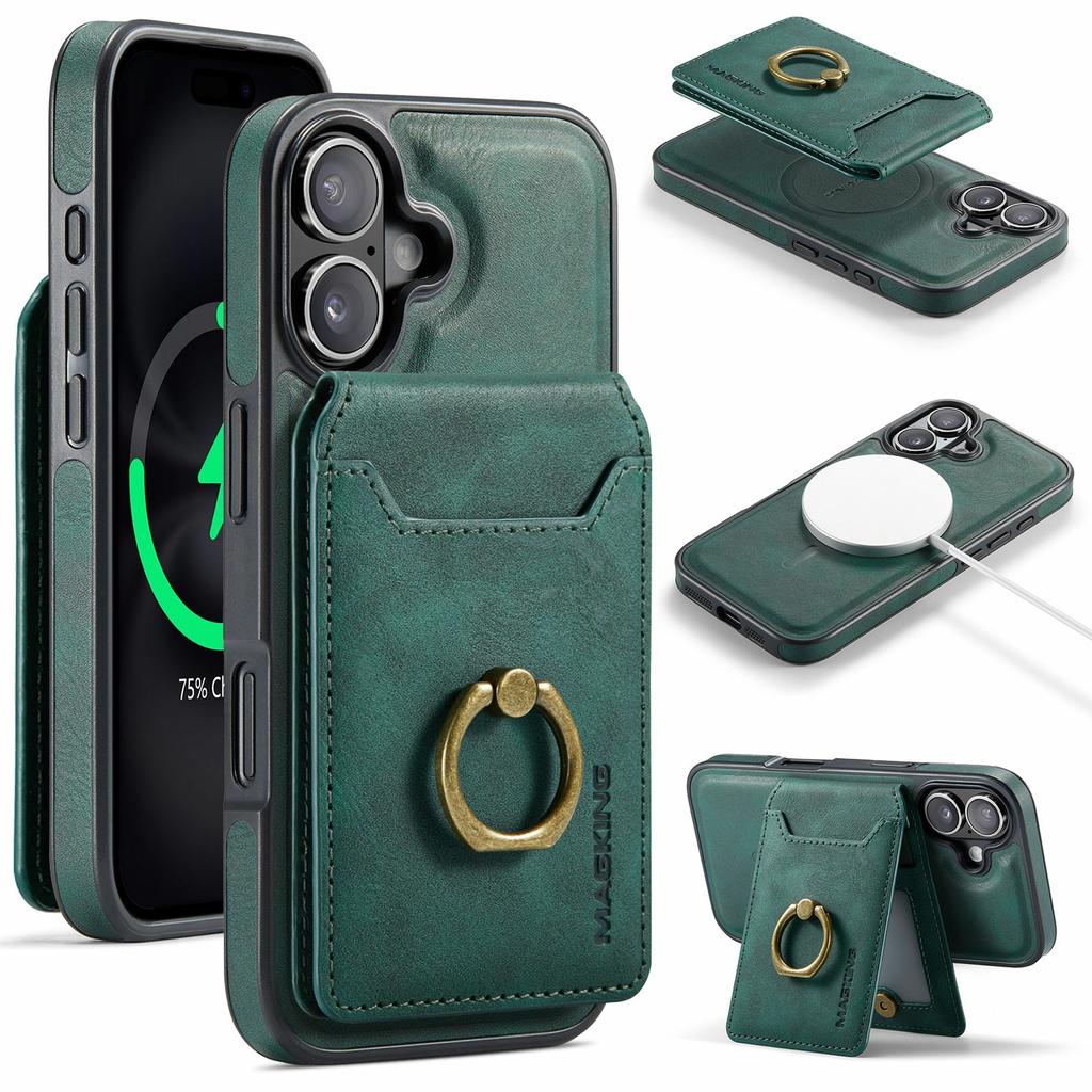 Серия MAGKING K1 Для iPhone 17 Магнитный чехол PC+TPU+PU Чехол для телефона с держателем для карт