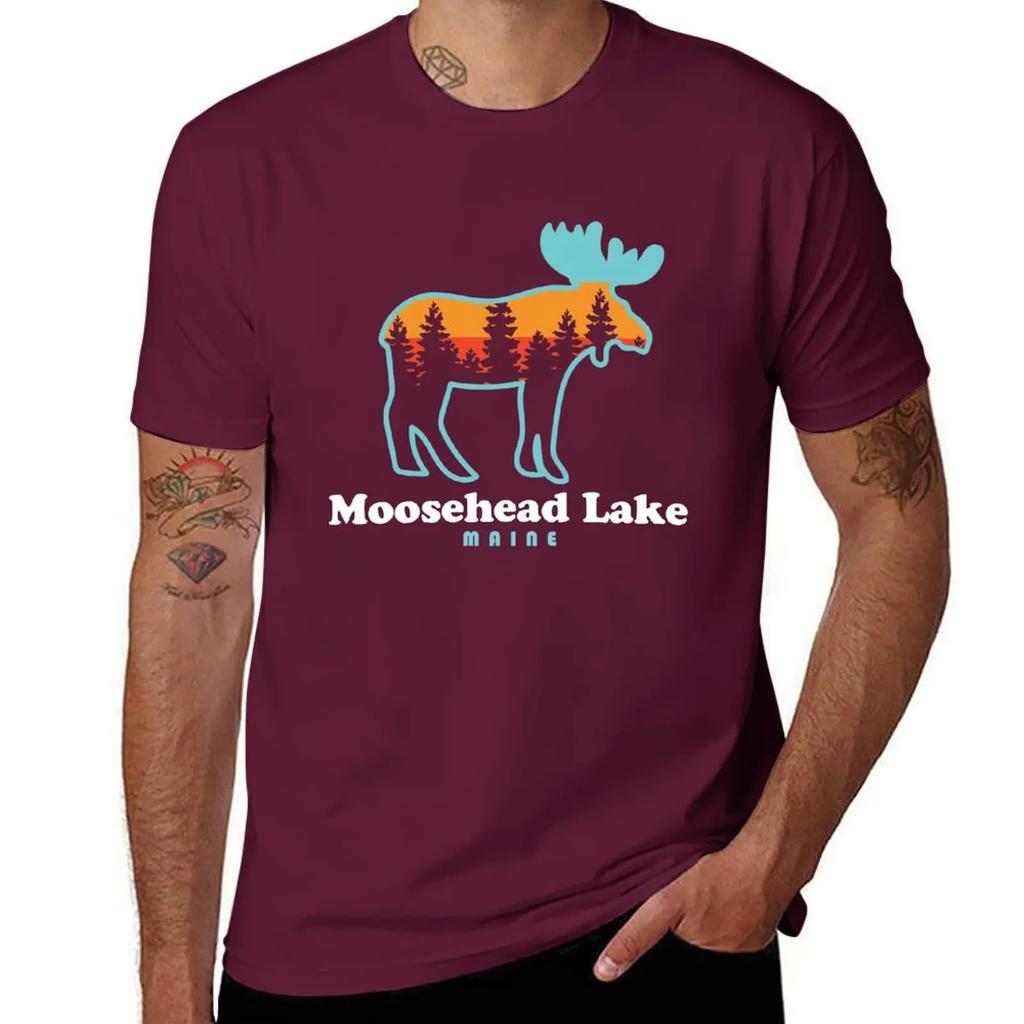 Moosehead Lake Maine Moose Retro T-Shirt shirts graphic tees graphics t shirts men
