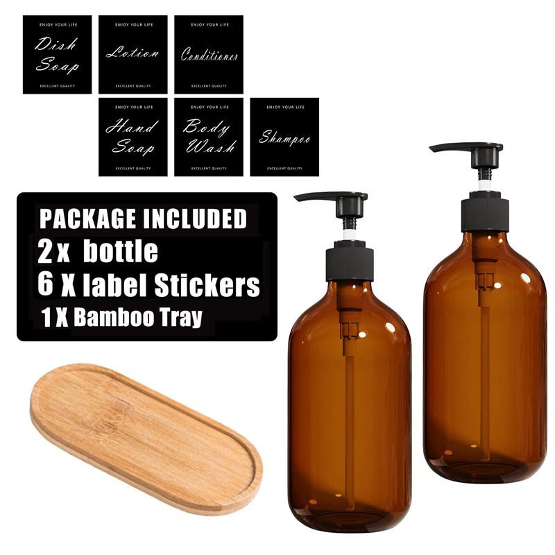 Дозатор для мыла коричневый 500 мл с этикеткой на подносе, пустой контейнер для хранения жидкого лосьона с ручным насосом