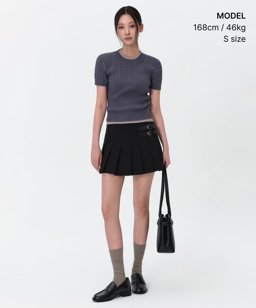 MUSINSA STANDARD WOMAN Women'S Cable Crew Neck Short Sleeve Knit [Blue Grey]