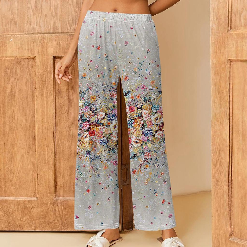 Женские повседневные брюки прямого кроя с эластичным поясом и принтом