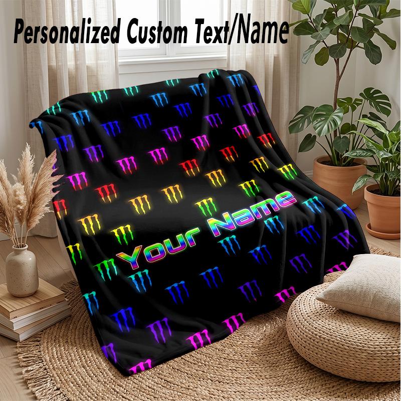 Monster Energy Custom Flannel Throw Blanket Print Your Name Text Soft Warm Blanket Holiday Present