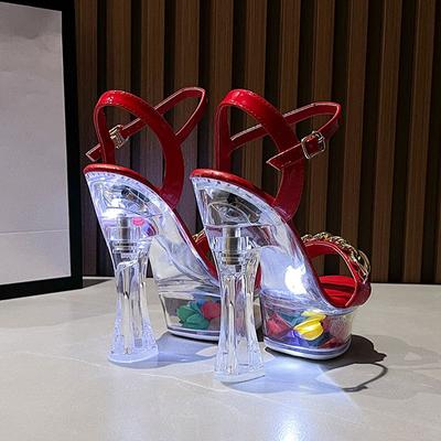 Женские светящиеся босоножки на высоком каблуке с металлической пряжкой на каблуке 14 см, серия 10365, платформа 4 см LFD