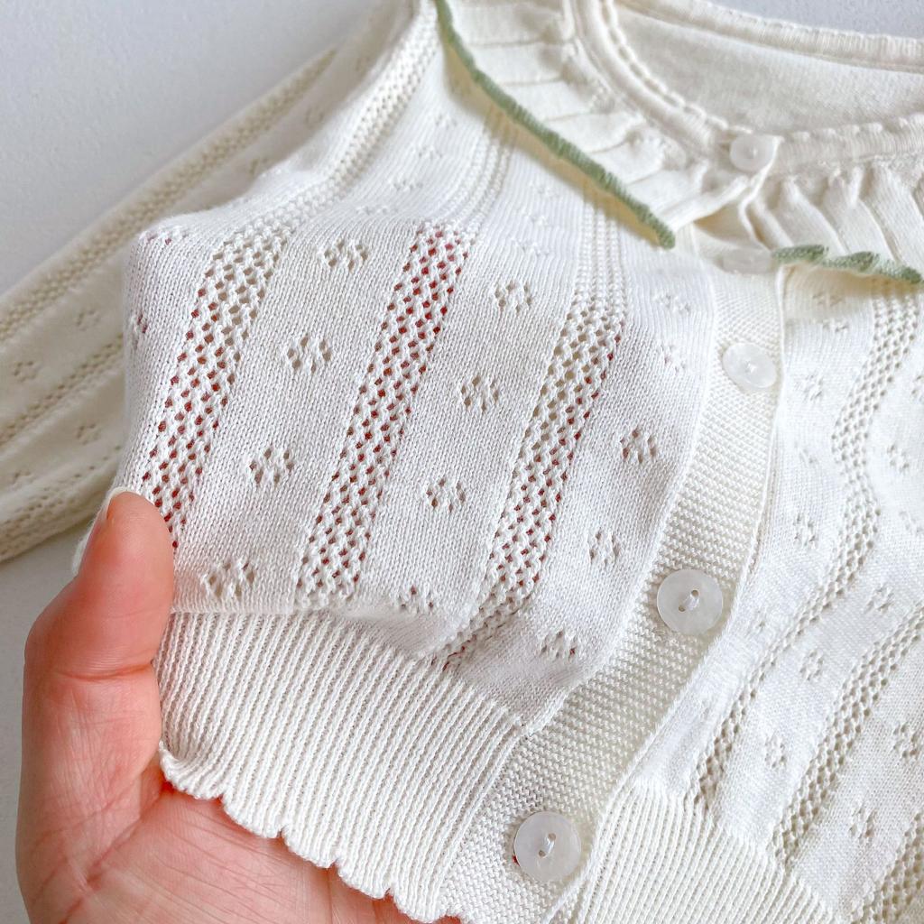 Детская одежда, милый детский вязаный свитер, летняя тонкая девочка, маленький снаружи, кардиган с кондиционером