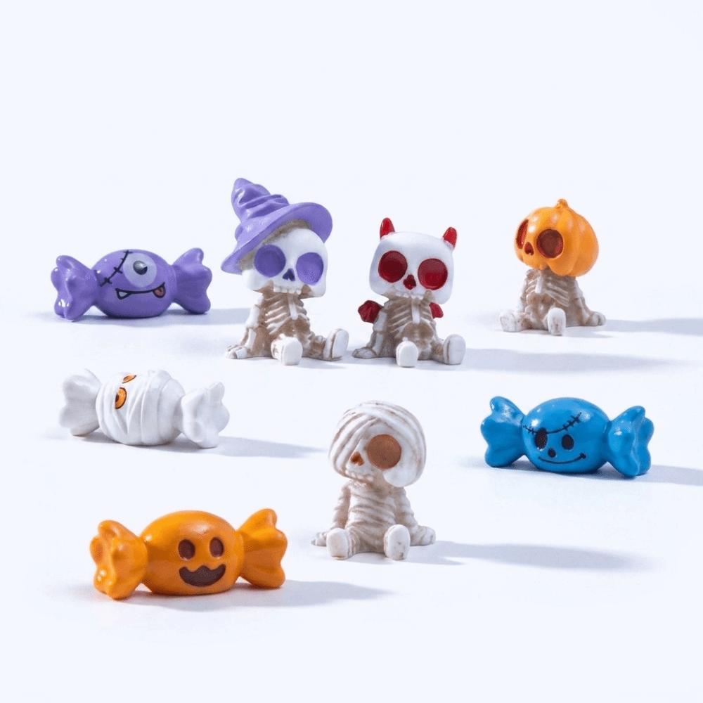 8 Pcs/Set Pumpkin Ghost Skull Design Halloween Figurines Miniature Resin Craft Halloween Party