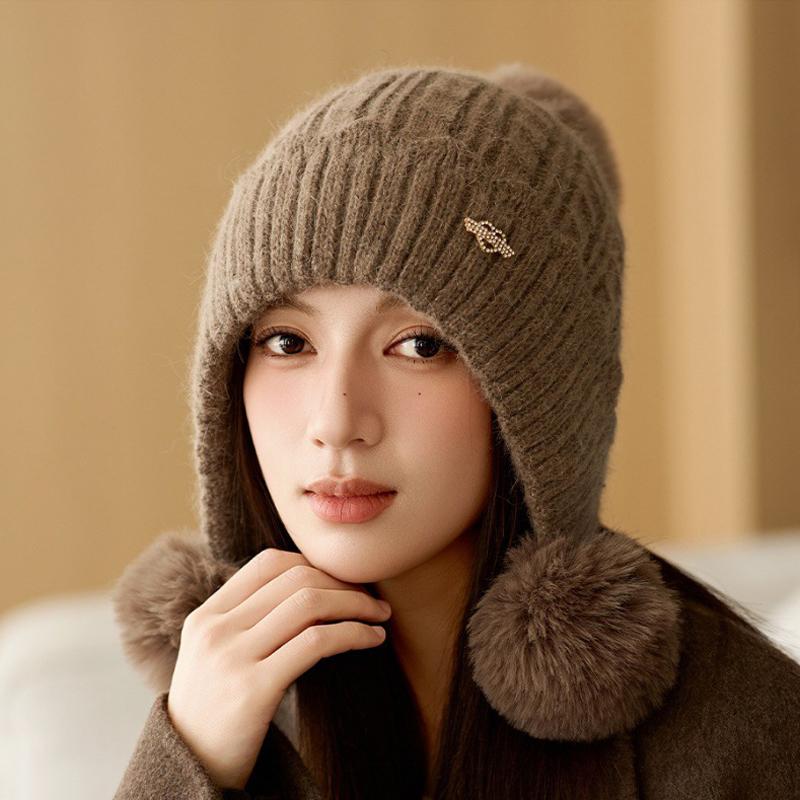 Шапка из меха кролика женская толстая вязаная шапка зимняя защитная шерстяная шапка