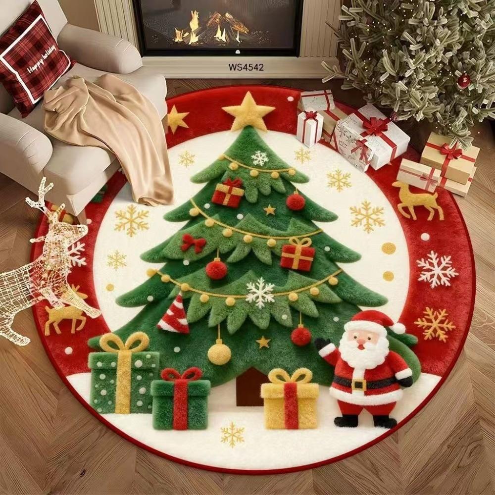 Tree Bell 3D Illusion Rug Santa Claus Xmas Home Decor New Year Round Carpet Porch