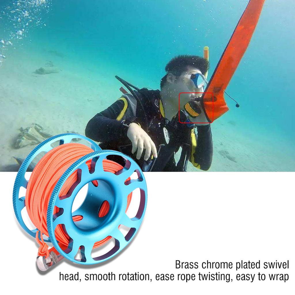 KEEP DIVING Aviation Aluminum Finger Reel Clip Scuba Diving Tech Spool 15m Line(Blue)