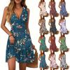 Women's Dress V-neck Sleeveless Casual Floral Print Hem Pleated Dress