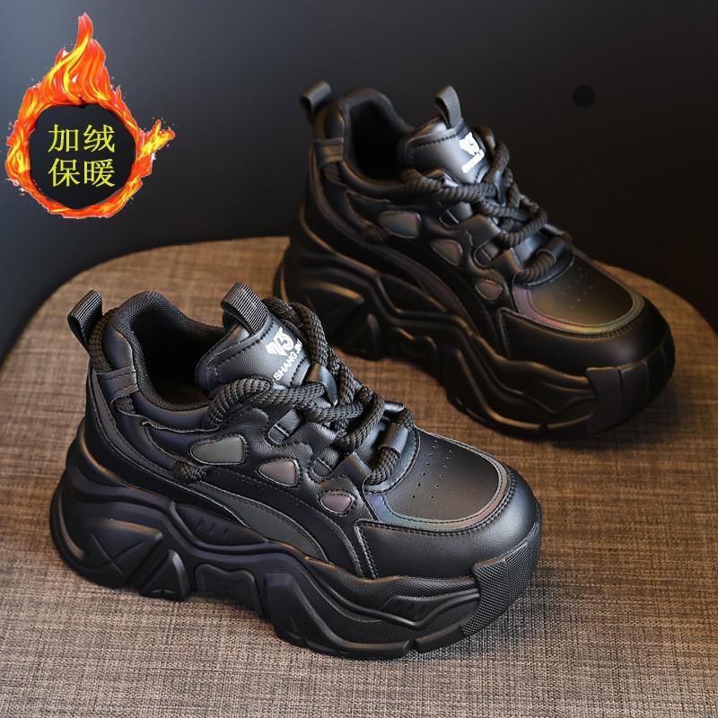 Кожаные туфли на платформе-маффине, папины кроссовки, женские, осенние, новинка, с круглым носком, на шнуровке, с скрытым каблуком, женская обувь, универсальные спортивные туфли