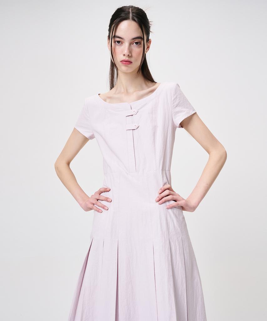 Etmont Linen Pleats Dress, Lavender Pink