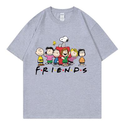 Snoopy Friends Мультяшное Аниме Женская Футболка Лето Короткий Рукав 100% Хлопок Мужские Футболки Топы 2025 Новая Мода Парная Одежда