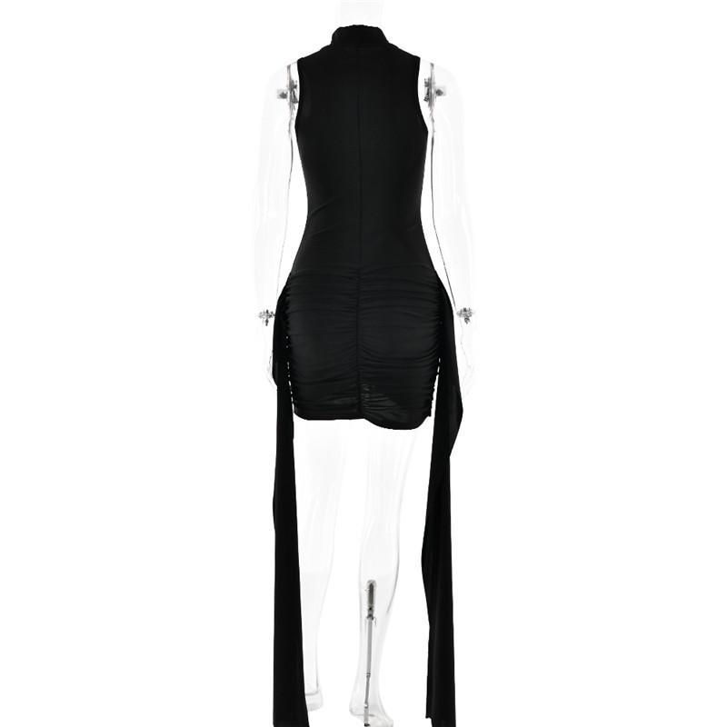 Turtleneck Sleeveless Sexy Irregular Ruched Tank Mini Dress